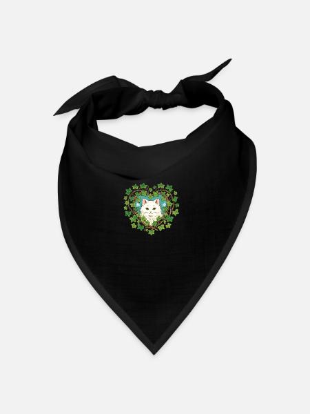 Weiße Katze Efeu - Bandana Dreieckstuch - Schwarz