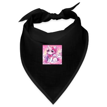 Einhorn Katze Manga - Bandana Dreieckstuch - Schwarz - Vorne