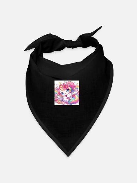 Einhorn-Kätzchen - Bandana Dreieckstuch - Schwarz