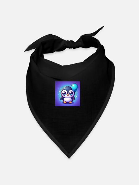 Süsser Pinguin mit grossen Augen und einem Ballon - Bandana Dreieckstuch - Schwarz