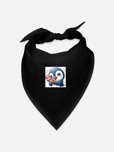 Süsser Pinguin am Softeis essen. Pinguin mit Eis - Bandana Dreieckstuch - Schwarz