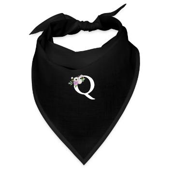 Lila Blumenbuchstabe Q - Bandana Dreieckstuch - Schwarz - Vorne