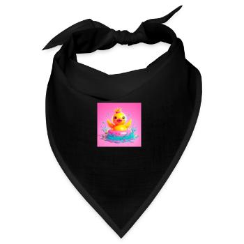 Bade Ente fröhlich mit Krone in 3D Hyperrealismus - Bandana Dreieckstuch - Schwarz - Vorne