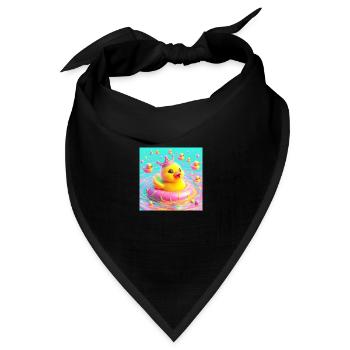 Bade Ente mit Krone in 3D Hyperrealismus Pastell - Bandana Dreieckstuch - Schwarz - Vorne