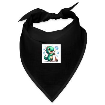 Dino in türkis mit Seifenblasen und Roller - Bandana Dreieckstuch - Schwarz - Vorne