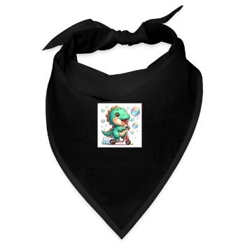 Dino mit Seifenblasen auf einem Roller - Bandana Dreieckstuch - Schwarz - Vorne
