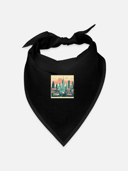 Retro City Sunrise - Bandana Dreieckstuch - Schwarz