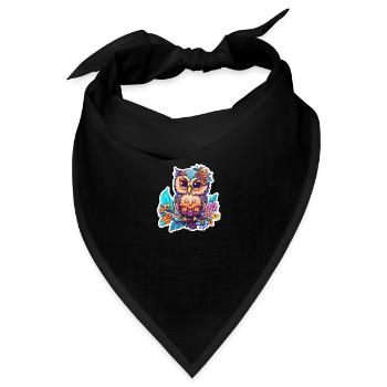 Niedliche Eule Kawaii Maskottchen - Bandana Dreieckstuch - Schwarz - Vorne