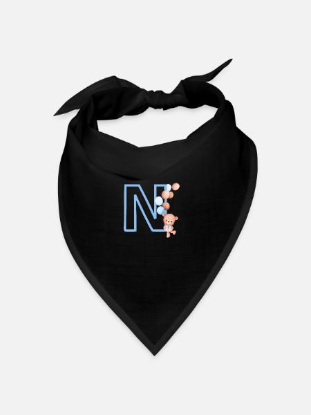 Blauer Buchstabe n Bär - Bandana Dreieckstuch - Schwarz