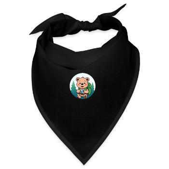 Gemütlicher Bär erkundet Waldweg - Bandana Dreieckstuch - Schwarz - Vorne