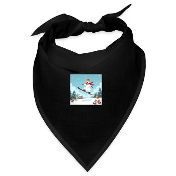 Winterabenteuer mit dem Schneemann –Skisprung - Bandana Dreieckstuch - Schwarz - Vorne