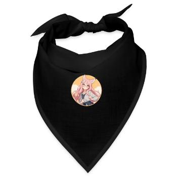 Fox Girl: Verzauberter Charme im Anime-Stil - Bandana Dreieckstuch - Schwarz - Vorne