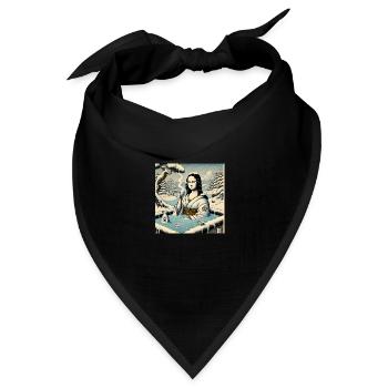 Mona Lisa trinkt Sake im Onsen - Bandana Dreieckstuch - Schwarz - Vorne