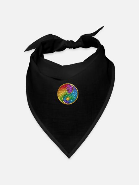Regenbogen Yin Yang Symbol Glitzer Gold Pailletten - Bandana Dreieckstuch - Schwarz
