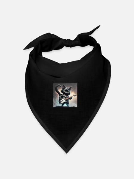 Rocker-Gitarren-Glitzer Katze: Süß & rebellisch - Bandana Dreieckstuch - Schwarz
