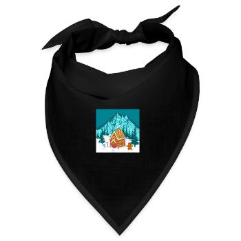buntes Lebkuchenhaus in verschneiten Bergen - Bandana Dreieckstuch - Schwarz - Vorne