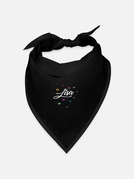 Lisa - Mädchen Name mit bunten Schmetterlingen - Bandana Dreieckstuch - Schwarz