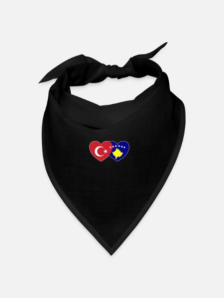 Türkei Kosovo Flagge Herz vereint - Bandana Dreieckstuch - Schwarz