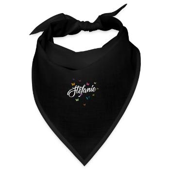 STEFANIE - Mädchen Name mit bunten Schmetterlingen - Bandana Dreieckstuch - Schwarz - Vorne