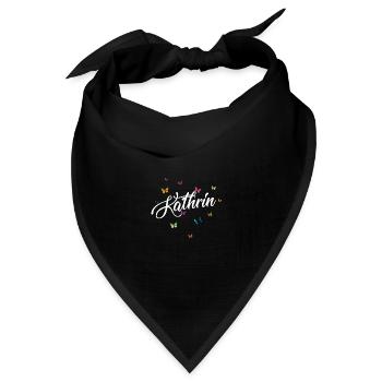 KATHRIN - Mädchen Name mit bunten Schmetterlingen - Bandana Dreieckstuch - Schwarz - Vorne