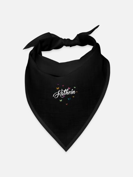 KATHRIN - Mädchen Name mit bunten Schmetterlingen - Bandana Dreieckstuch - Schwarz