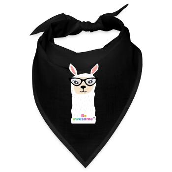 Lama mit Brille mit dem Satz "be awesome" - Bandana Dreieckstuch - Schwarz - Vorne