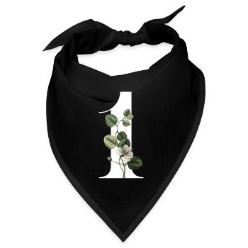 Nummer 1 Blumengrün -1. Blumengeburtstag - Bandana Dreieckstuch - Schwarz - Vorne
