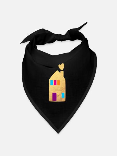 Haus Gold Fenster Herzen Home Zuhause Hygge - Bandana Dreieckstuch - Schwarz