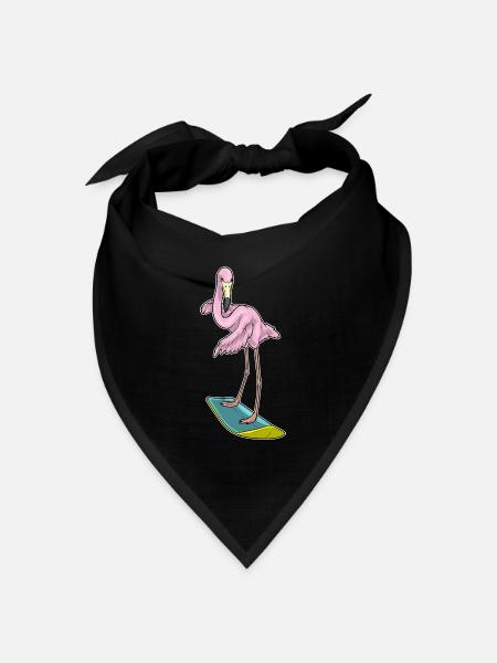 Flamingo Surfen Surfbrett Sommer - Bandana Dreieckstuch - Schwarz