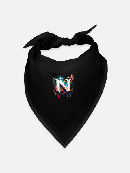 Graffiti Buchstabe N mit 👑 - Bandana Dreieckstuch - Schwarz