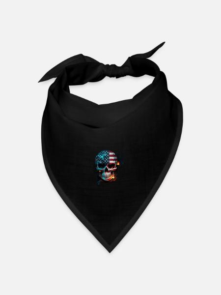 Totenkopf mit Flammen, amerikanische Flagge (USA). - Bandana Dreieckstuch - Schwarz