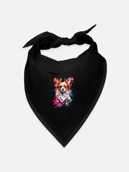 Papillon Niedlicher Hund, Bunt, Aquarelle, Neon - Bandana Dreieckstuch - Schwarz