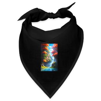 Üppiger & bunter Anime-Fluss mit Bäumen - Bandana Dreieckstuch - Schwarz - Vorne