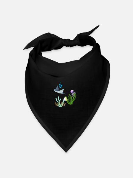 Rochen Qualle Unterwasserwelt Korallen Fisch - Bandana Dreieckstuch - Schwarz