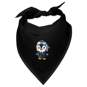 Lustiger Pinguin Pilot Flugschein Flugzeug Cartoon - Bandana Dreieckstuch - Schwarz - Vorne
