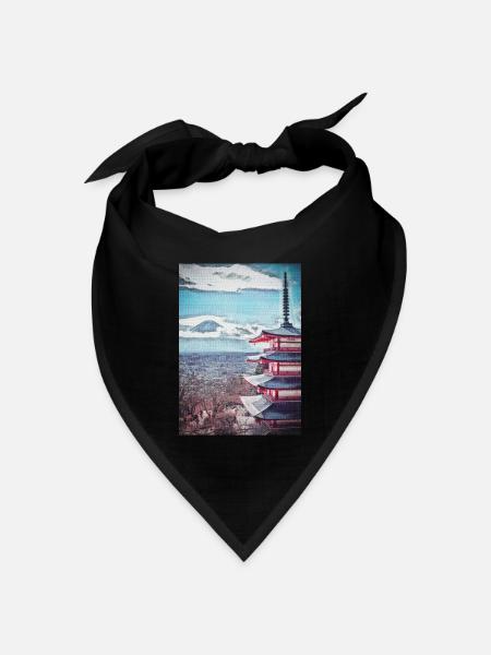 Vintage Arakurayama Sengen Park Japanische Malerei - Bandana Dreieckstuch - Schwarz