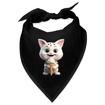 Katze mit Eis - Bandana Dreieckstuch - Schwarz - Vorne