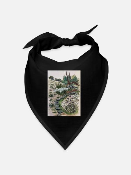 Landschaft mit Naturpfad und Wildblumen - Bandana Dreieckstuch - Schwarz
