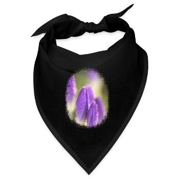 lila Krokusse violette Blumen Blumenmotiv mit Tau - Bandana Dreieckstuch - Schwarz - Vorne
