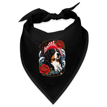 Berner Sennenhund im Japan Tattoo Stil - Bandana Dreieckstuch - Schwarz - Vorne