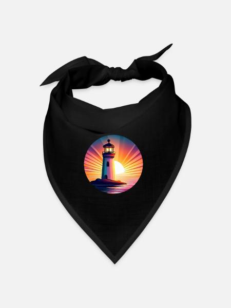 Leuchtturm bei Sonnenuntergang - Malerisches - Bandana Dreieckstuch - Schwarz