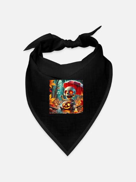 Niedliches Skelett mit roten Augen spielt Geige - Bandana Dreieckstuch - Schwarz