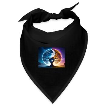 Yin-Yang-Symbol, Bäume, Nacht, sterne - Bandana Dreieckstuch - Schwarz - Vorne