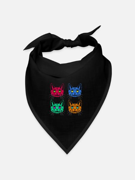 Vier Farben Katzen / Cats like Warhol - Bandana Dreieckstuch - Schwarz