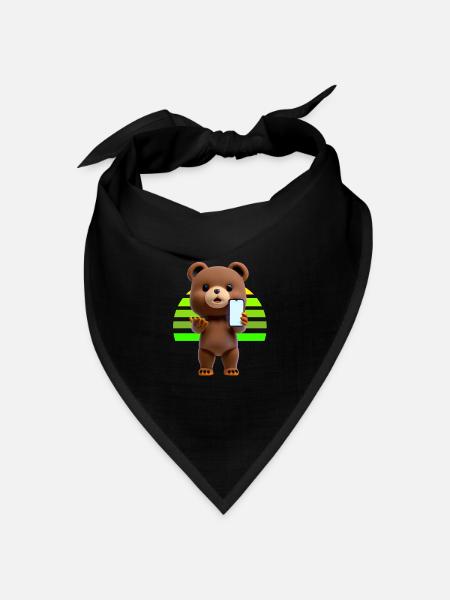 Bär mit Smartphone - Bandana Dreieckstuch - Schwarz