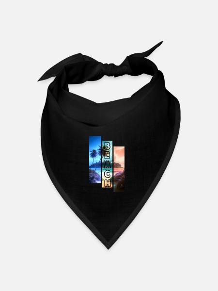 Strand Motiv 3 Farben mit Beach Schriftzug - Bandana Dreieckstuch - Schwarz