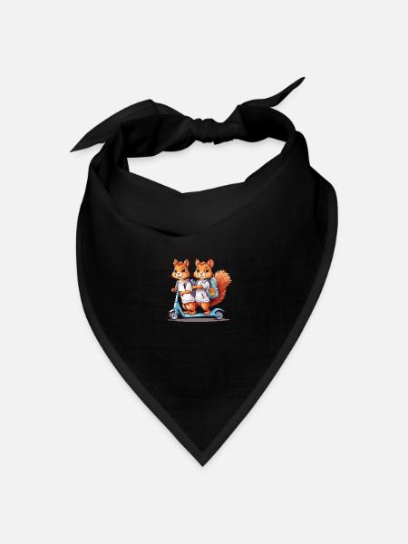 Fröhliche Eichhörnchen Zwillinge Schulweg Design - Bandana Dreieckstuch - Schwarz