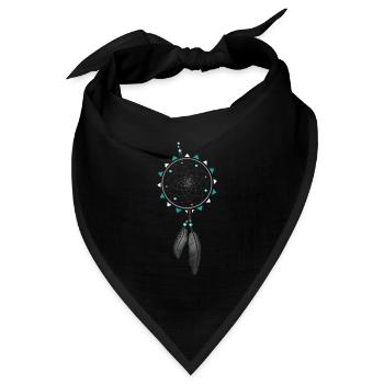 Traumfänger mit Federn und türkisfarbenen Perlen - Bandana Dreieckstuch - Schwarz - Vorne