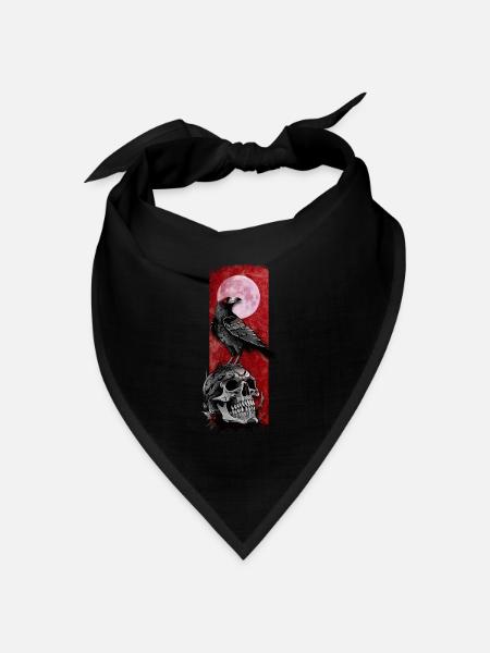 Nächtliches Omen: Rabe auf Totenkopf mit Mond - Bandana Dreieckstuch - Schwarz