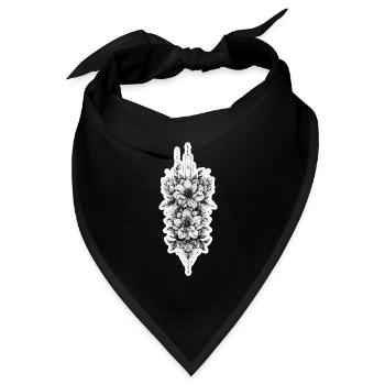 Fein geformte Blüten in Tribal Form als Tattoo - Bandana Dreieckstuch - Schwarz - Vorne